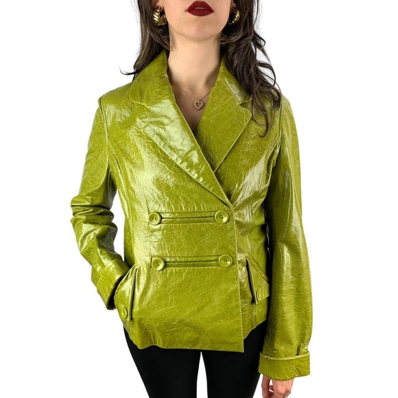 Vintage designer PETER SOM green leather jacket